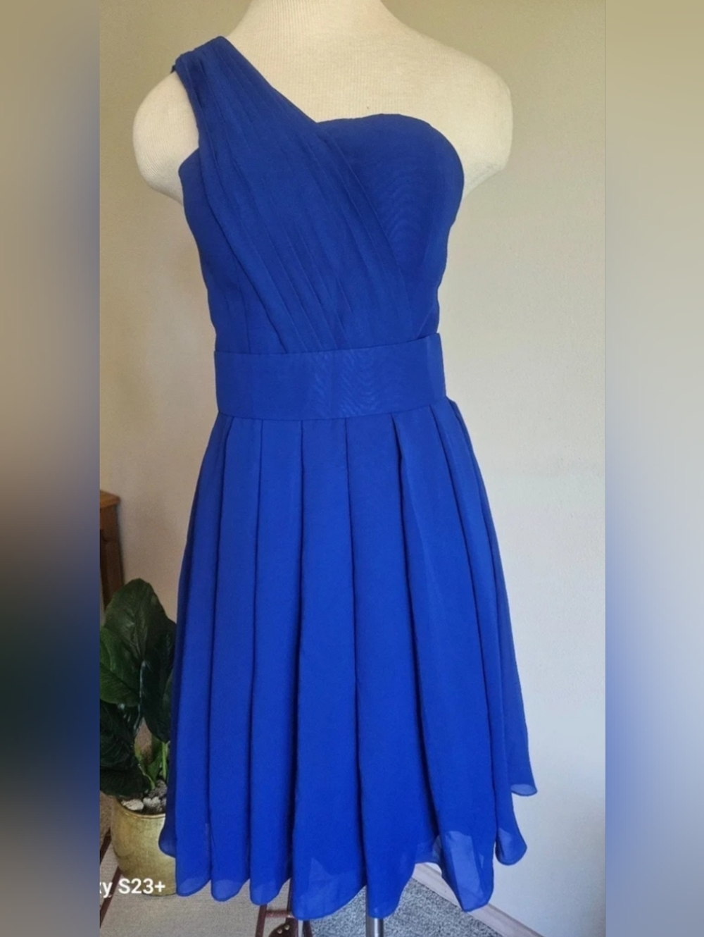 NEW Royal Blue Pleated Grecian-Inspired Chiffon One Shoulder Size S Dress.